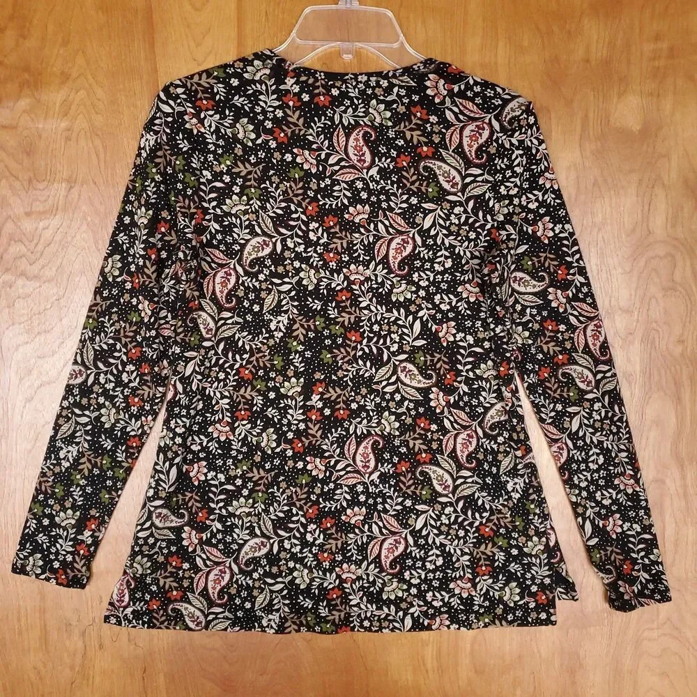 J Jill 100% Pima Cotton Long Sleeve Tee Size S Floral Paisley High Low Crew Neck - Picture 3 of 9